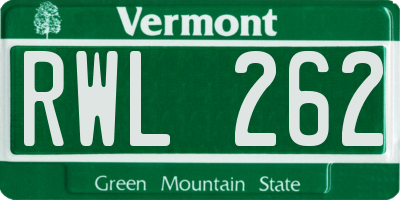 VT license plate RWL262