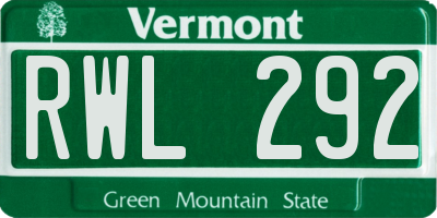 VT license plate RWL292