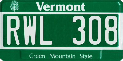 VT license plate RWL308