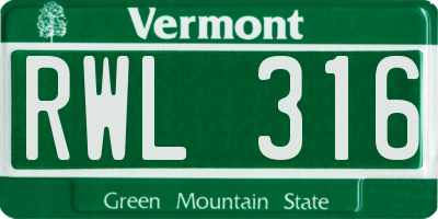 VT license plate RWL316