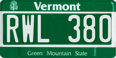 VT license plate RWL380