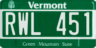 VT license plate RWL451