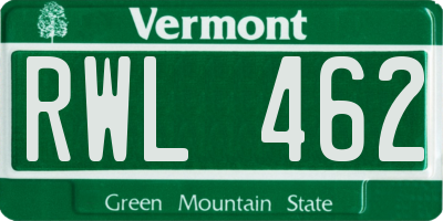 VT license plate RWL462