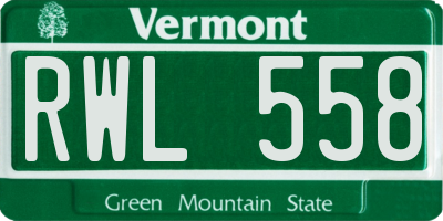 VT license plate RWL558