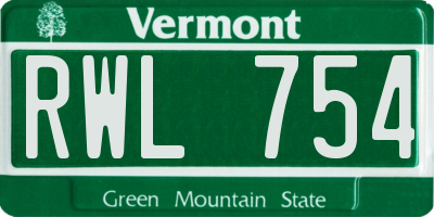 VT license plate RWL754