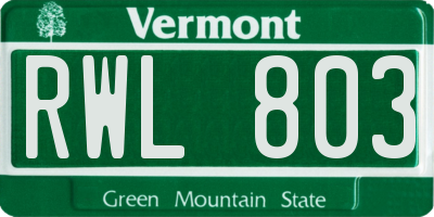 VT license plate RWL803