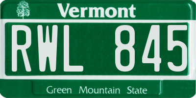VT license plate RWL845