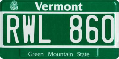 VT license plate RWL860