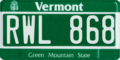 VT license plate RWL868