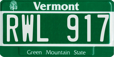 VT license plate RWL917