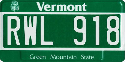 VT license plate RWL918