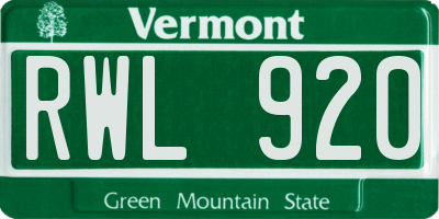 VT license plate RWL920