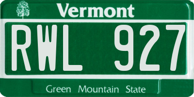 VT license plate RWL927