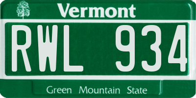 VT license plate RWL934