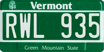 VT license plate RWL935