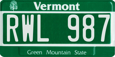 VT license plate RWL987
