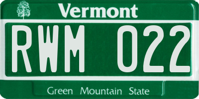 VT license plate RWM022