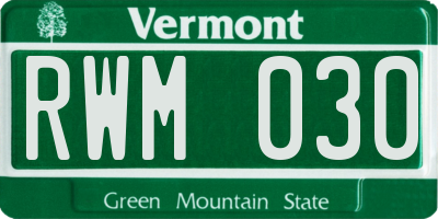 VT license plate RWM030