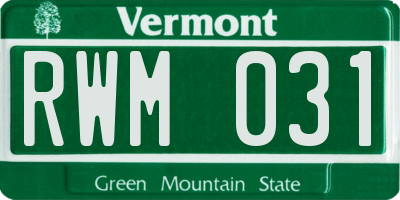 VT license plate RWM031