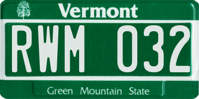 VT license plate RWM032