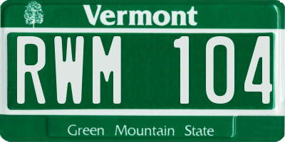 VT license plate RWM104