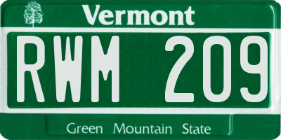 VT license plate RWM209