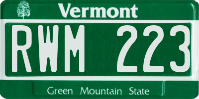 VT license plate RWM223
