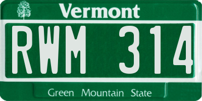 VT license plate RWM314