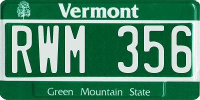 VT license plate RWM356