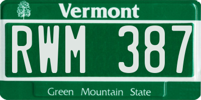 VT license plate RWM387