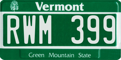 VT license plate RWM399
