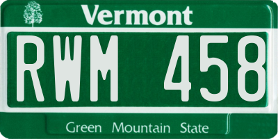 VT license plate RWM458