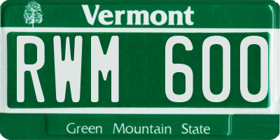VT license plate RWM600