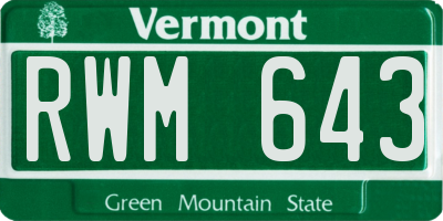 VT license plate RWM643