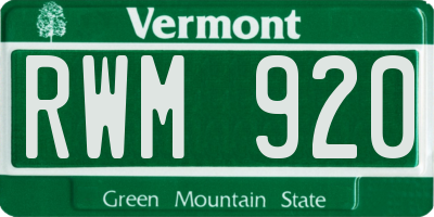 VT license plate RWM920