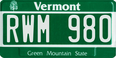 VT license plate RWM980