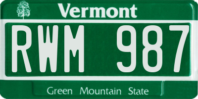 VT license plate RWM987