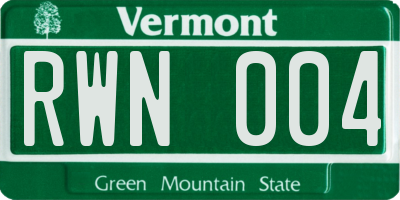 VT license plate RWN004