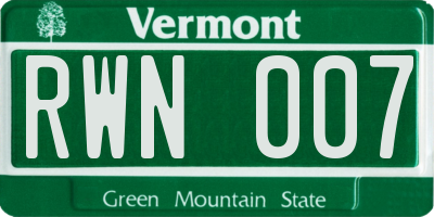 VT license plate RWN007