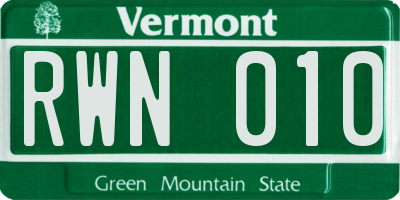 VT license plate RWN010