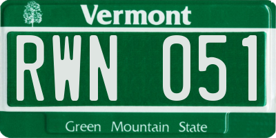 VT license plate RWN051