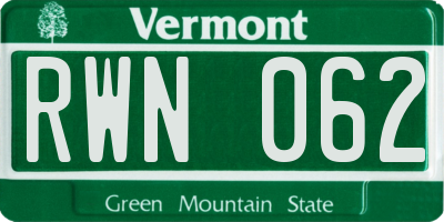 VT license plate RWN062