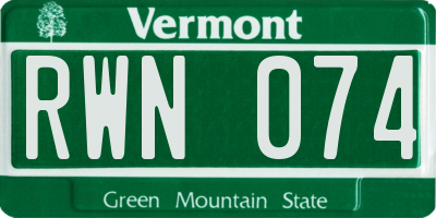 VT license plate RWN074