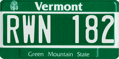 VT license plate RWN182
