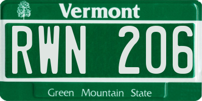VT license plate RWN206