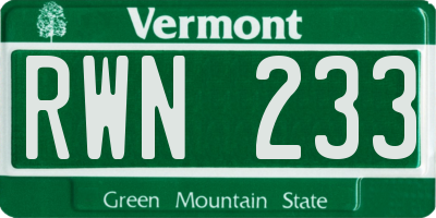 VT license plate RWN233