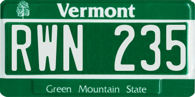 VT license plate RWN235