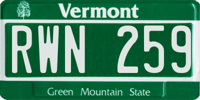 VT license plate RWN259