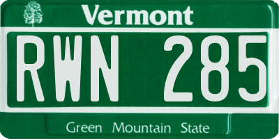VT license plate RWN285
