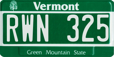 VT license plate RWN325